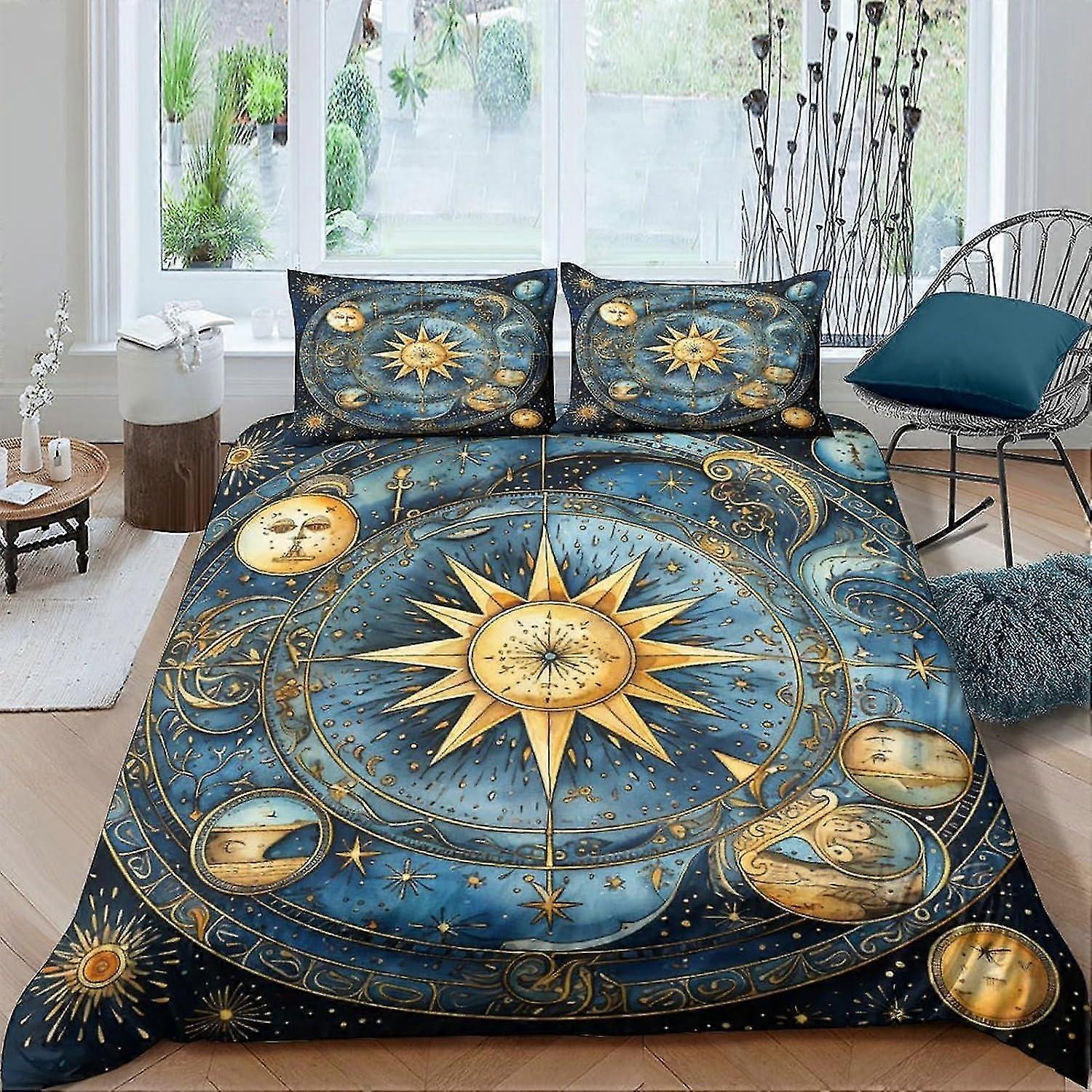 Sun Totem Bedding 3 Piece Set Duvet Cover 3D Printed Quilt Cover with Zipper Closure, Soft Microfiber Bedding for Double Bed