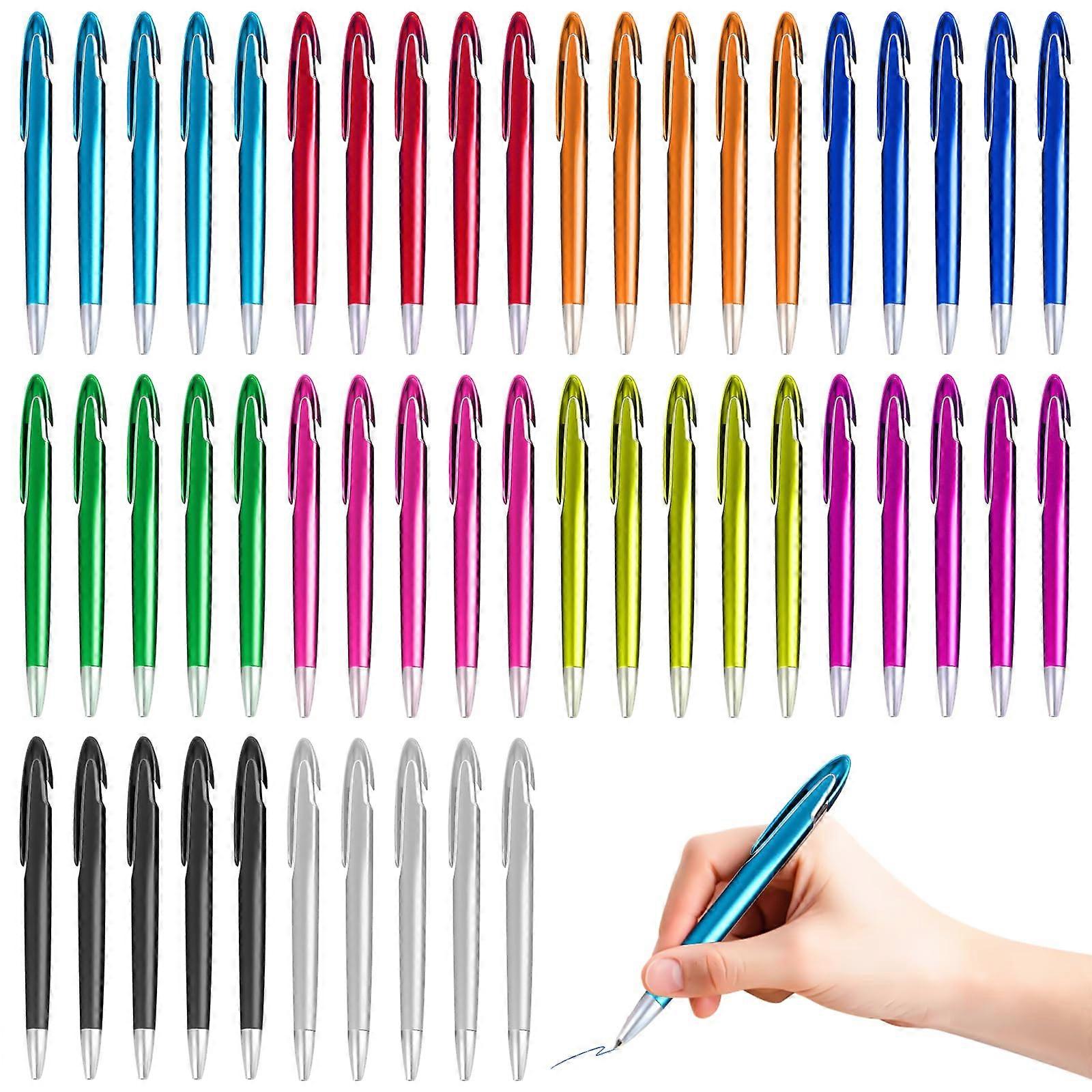 50支装人体工学圆珠笔:彩色圆珠笔,按压式圆珠笔,大容量办公家用圆珠笔,蓝色书写笔壳,随机颜色