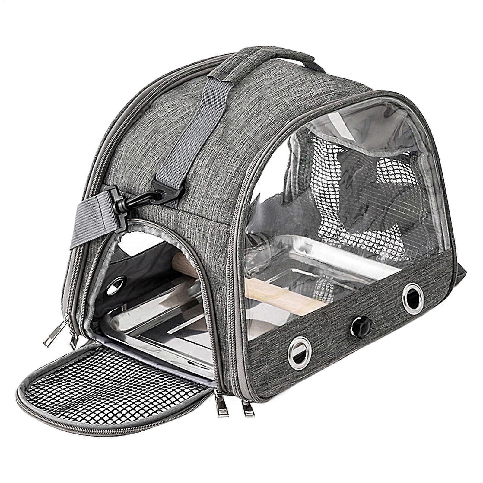 Bird carrier bag, small pet carrier, ventilated, lightweight, shoulder strap, gray
