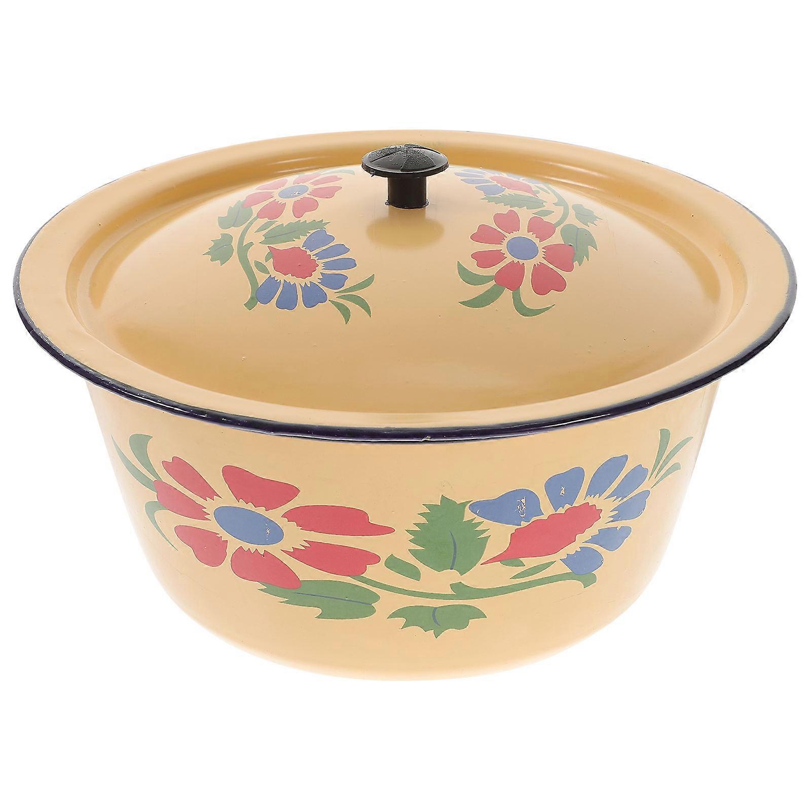 Enamel Basin Chinese Style Enamel Dish 23x23cm Round Shape For Kitchen Use 1Set