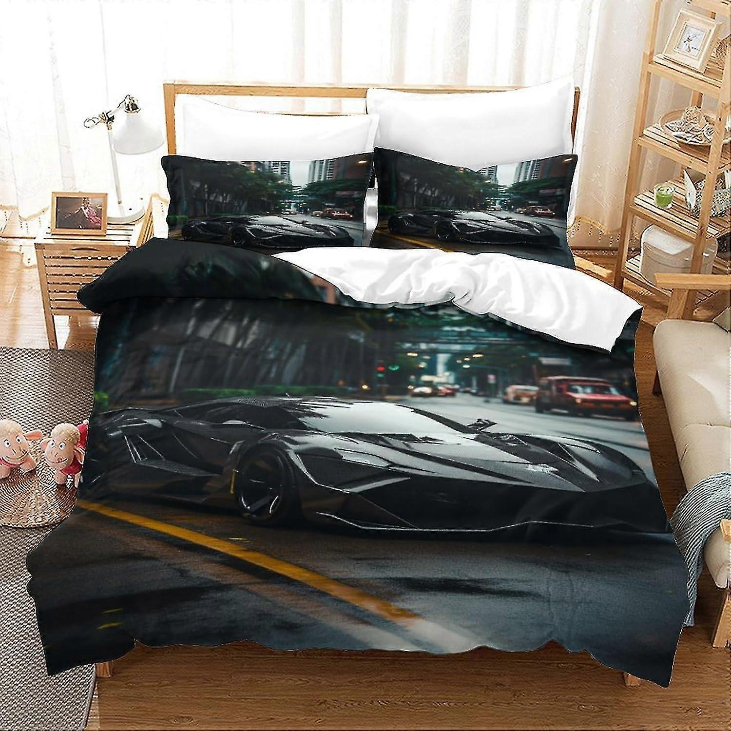 3D Supercars Effect Printed Comforter Set with Pillowcases for Kids and Adults (3D Future Art)