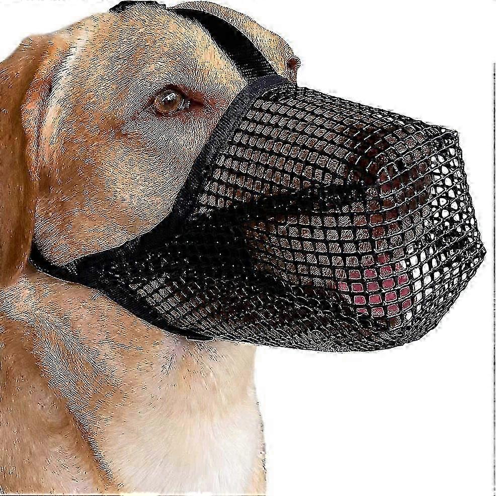 Dog muzzle with round mesh, breathable muzzle, suitable for small, medium and large dogs, prevent eating, biting and chewing (S, black)