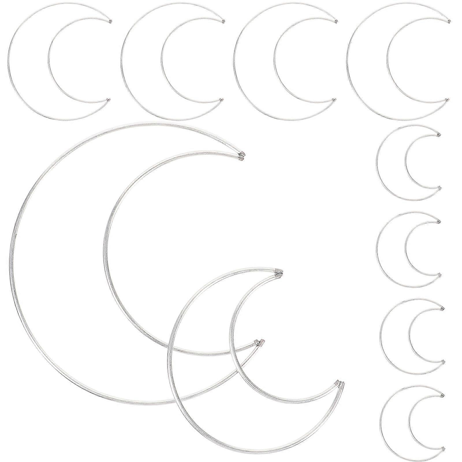 10Pcs Handmade Moon Shaped Dream Catchers with Iron Ring DIY Set (5 Small Moons + 5 Large Moons)