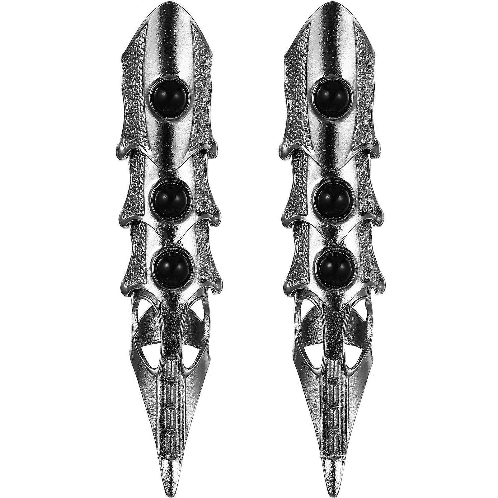 Skull Ring Retro Joint Full Finger Ring for Finger 2Pcs Black Alloy