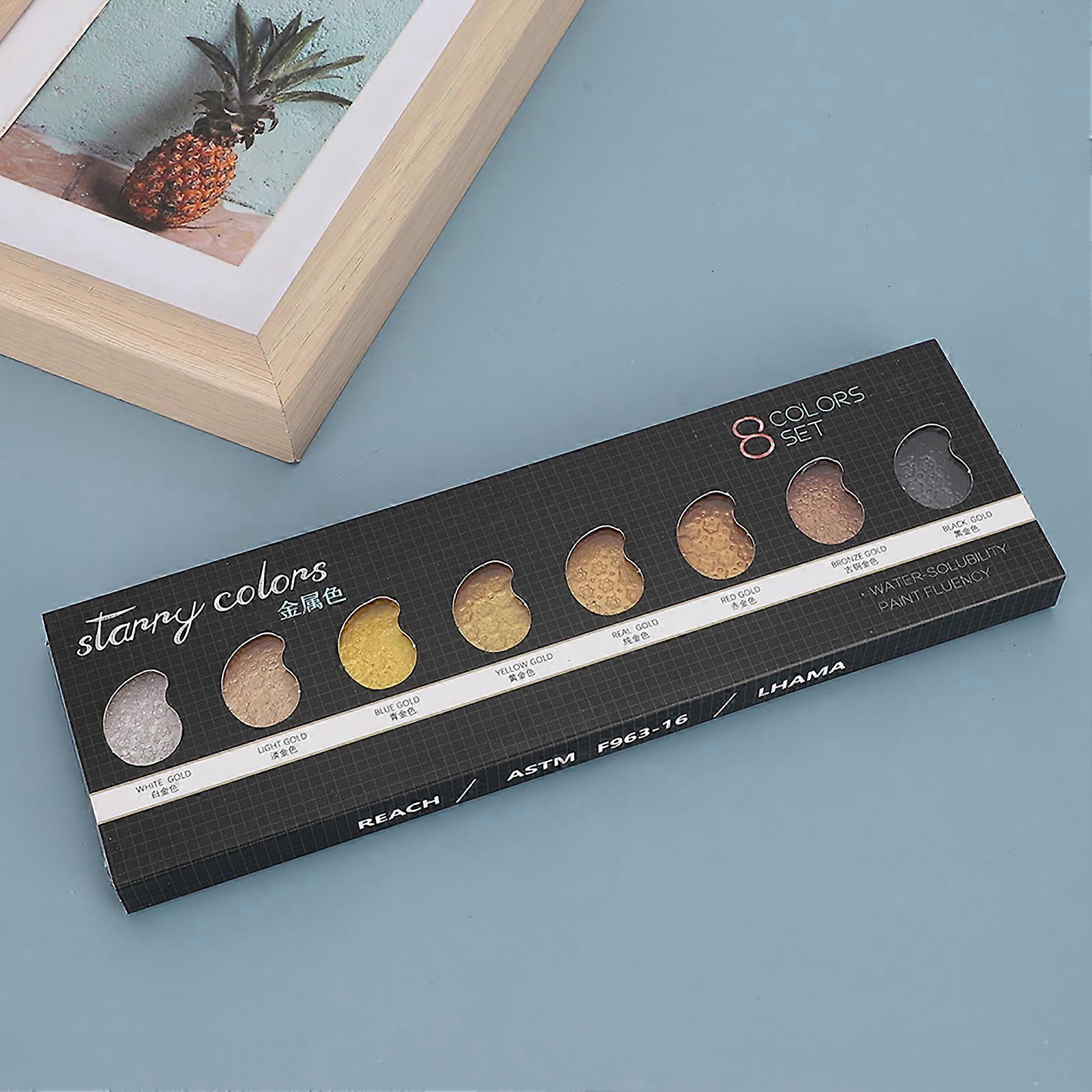 8-Color Solid Watercolor Pigment Portable Painting Paints Set Art Drawing SuppliesMetallic Color