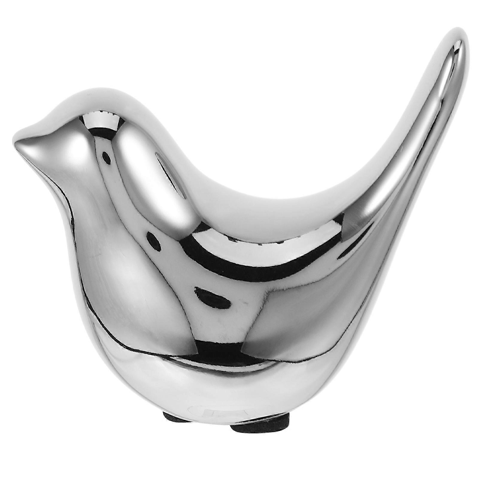 Decorative Birds Ceramic Ornament Modern Style for Home Decor Fireplace Mantel 7.60X6.60X3.50CM Silver 1Pack