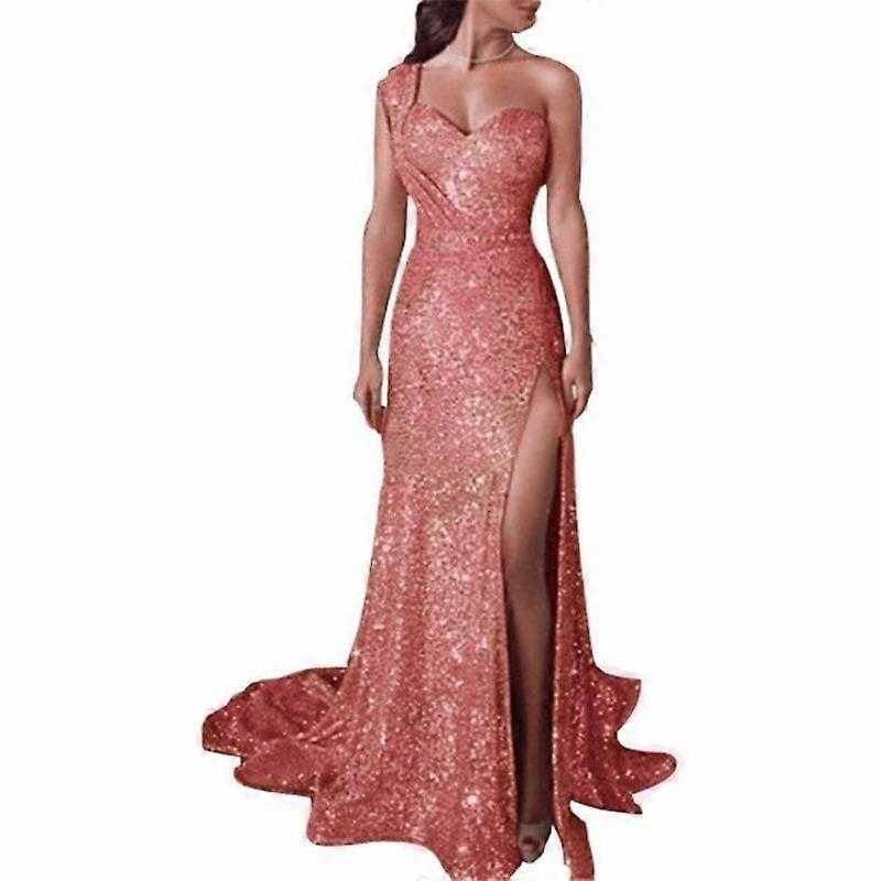 Glamorous Long Summer Evening Dress with Single Shoulder and Gold Stamping for Party and Banquet