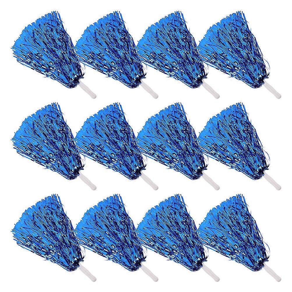 12pcs Metallic Foil Cheer Pom Poms for School Sports Events Lightweight Durable Blue PET