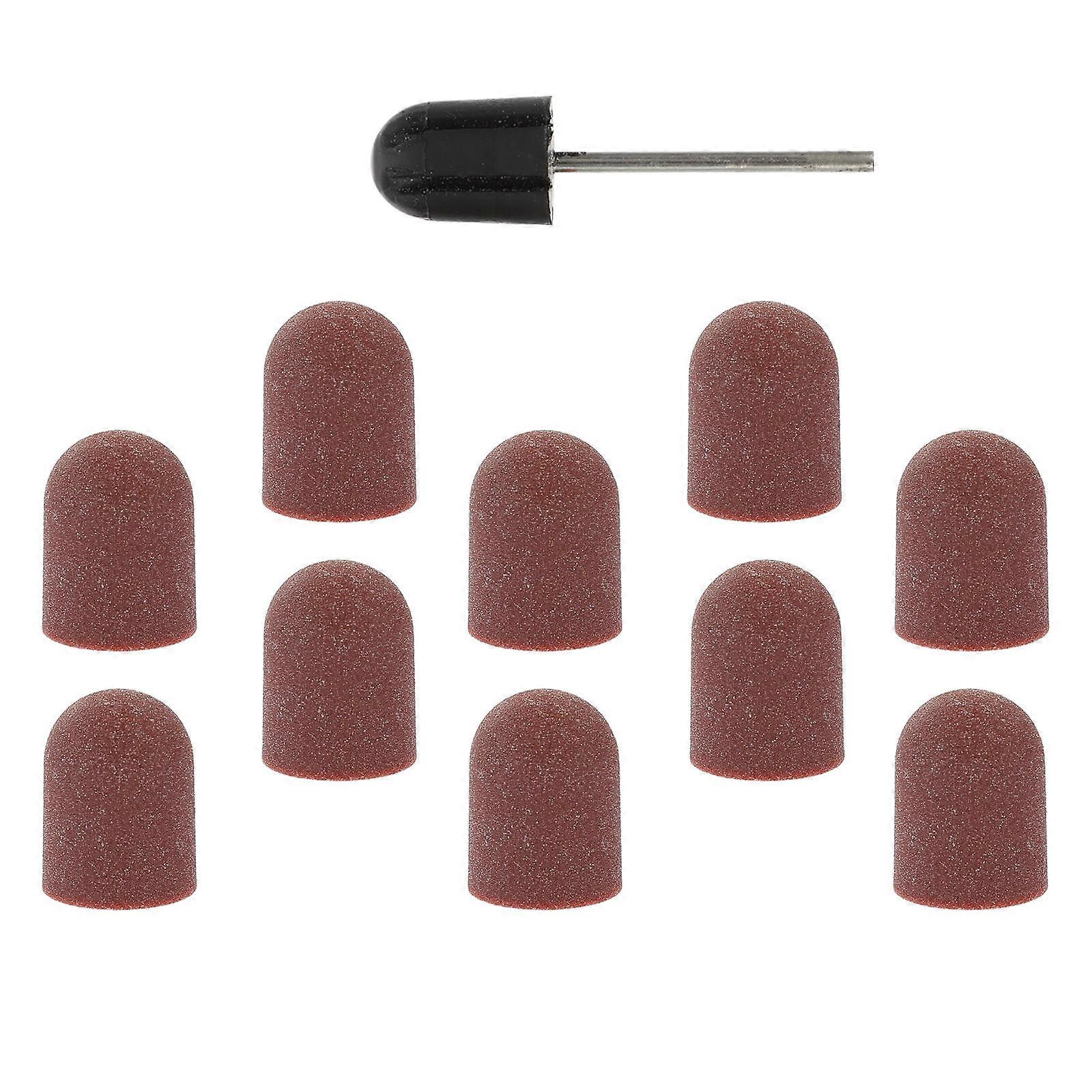 Nail Art Sanding Caps with Grinding Head for DIY Use Portable Plastic Tools Set of 10pcs