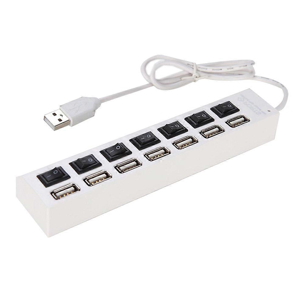 7 Ports USB 2.0 Hub Data Transfer with Individual for PC Laptop (White)