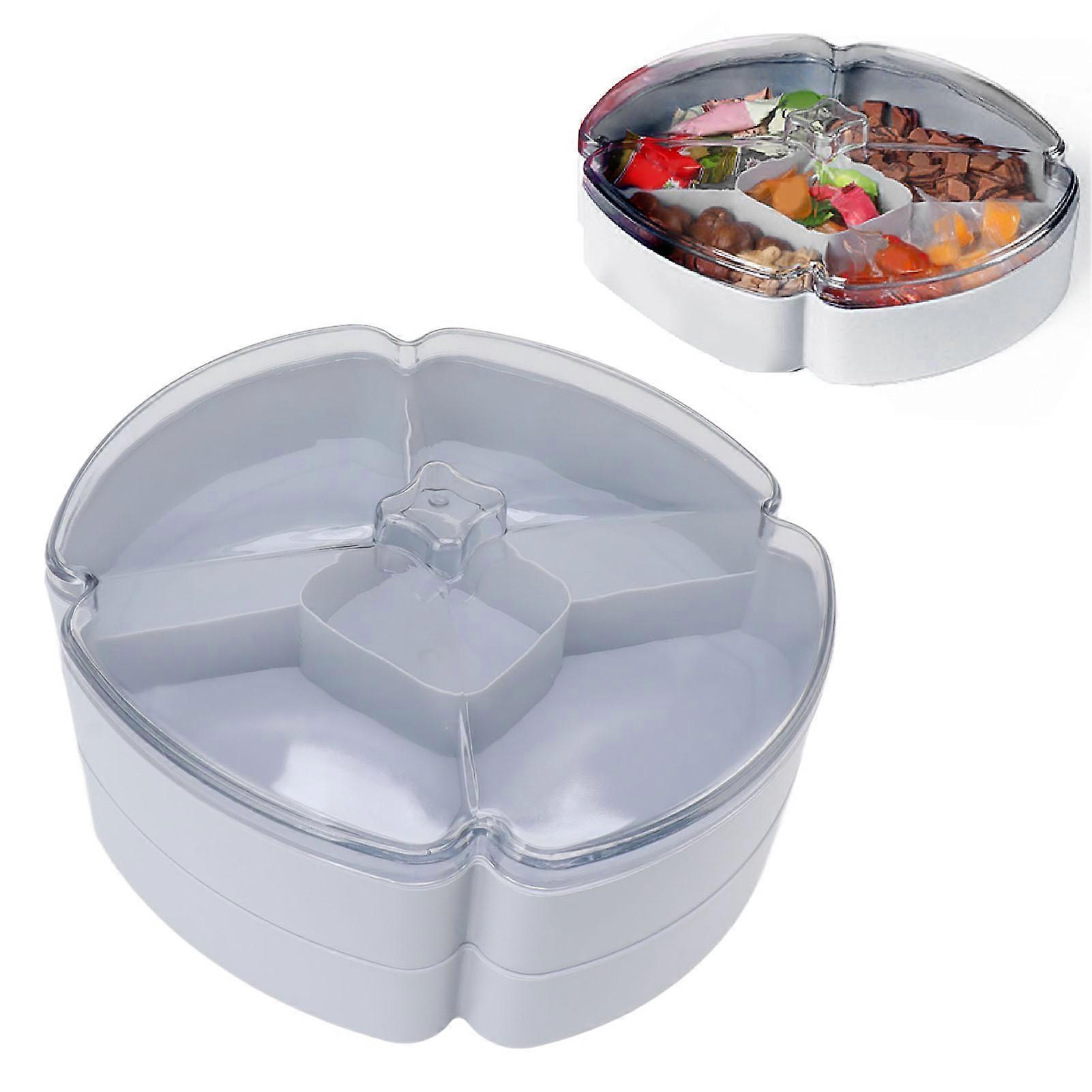 Plastic Divided Serving Tray Double Layer Divided Serving Dish Nut Platter Candy Snacks Dried Fruit Plate with Lid Blue 