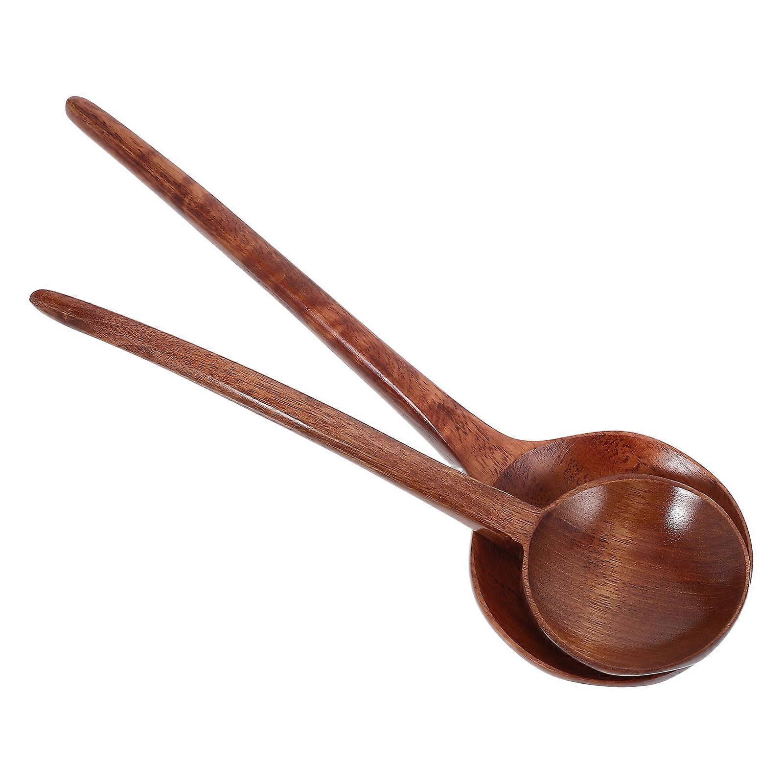2pcs Japanese Long Rice Spoon Large Wood Ramen Soup Spoon for Cooking Mixing Serving Big Non Stick Wood Spoon Set