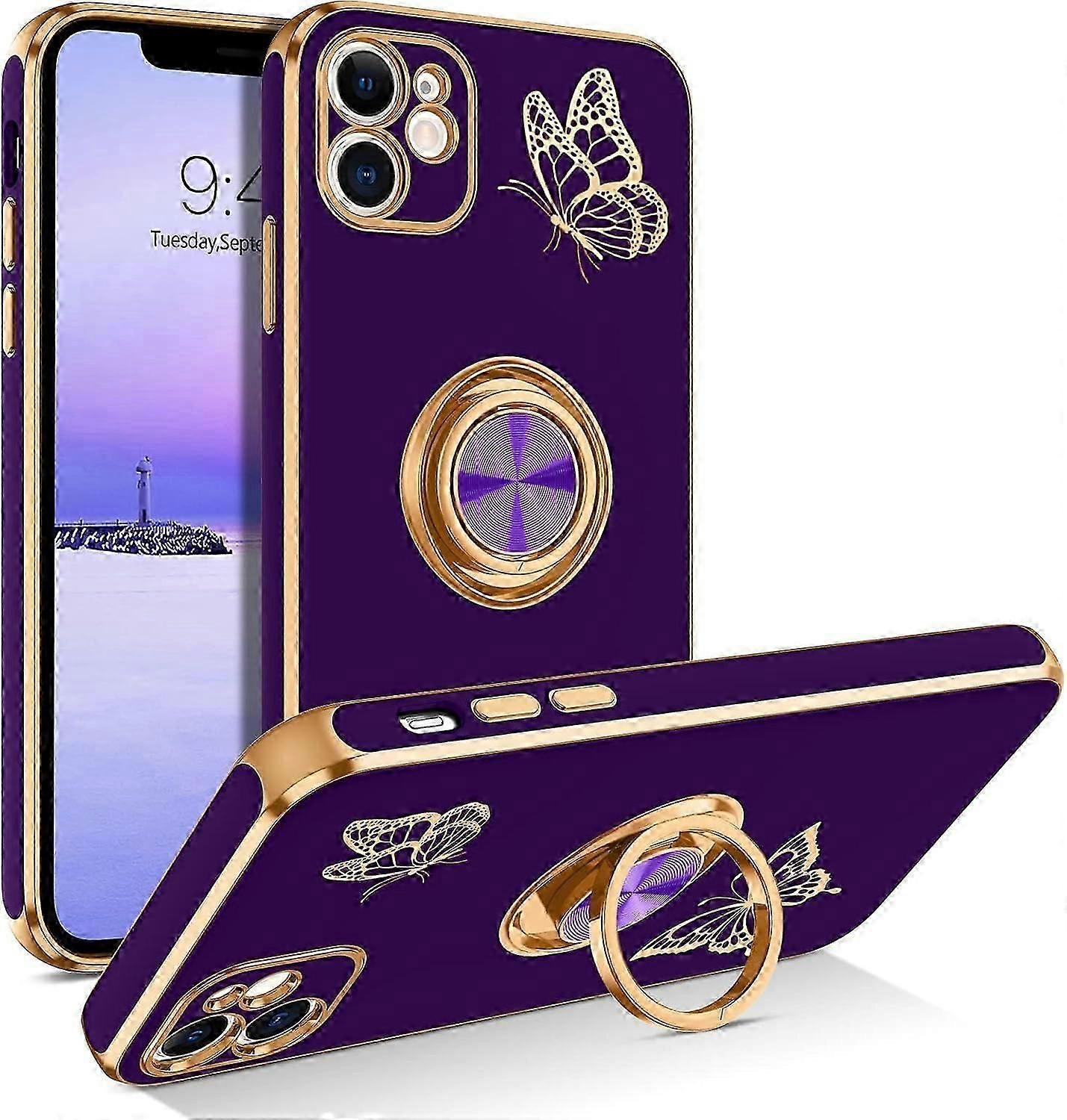 TIANYING for iPhone 11 Case, Phone Case iPhone 11, Slim Fit Gold Butterfly Design Kickstand Ring Holder Shockproof Protection Soft TPU Bumper Drop Pro