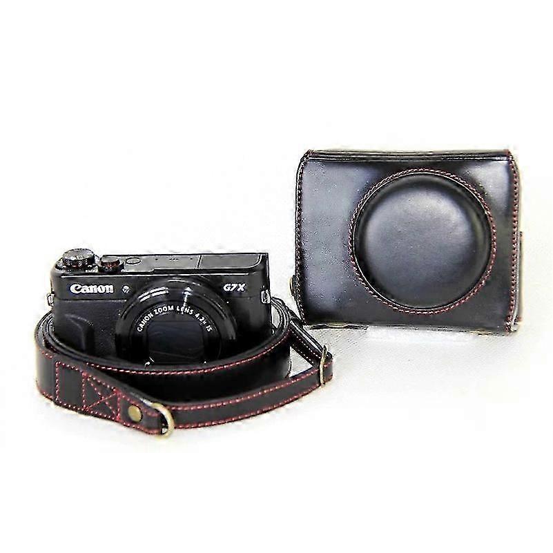 PU Leather Camera Protective Cover+Strap for Canon PowerShot G7X MarkII Digital Camera
