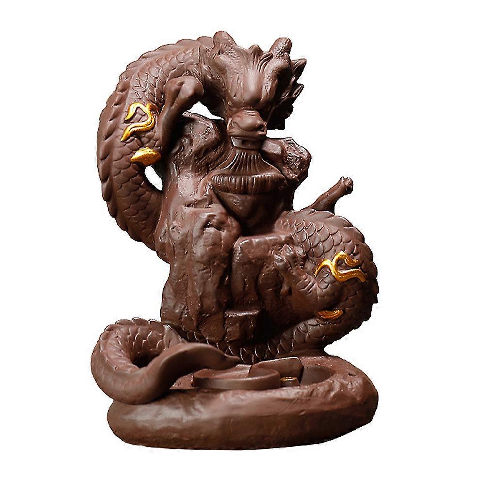 Elegant Dragon Shape Incense Burner For Family And Friends Home Decor In Brown Color Featuring Backflow Function In 1Pack