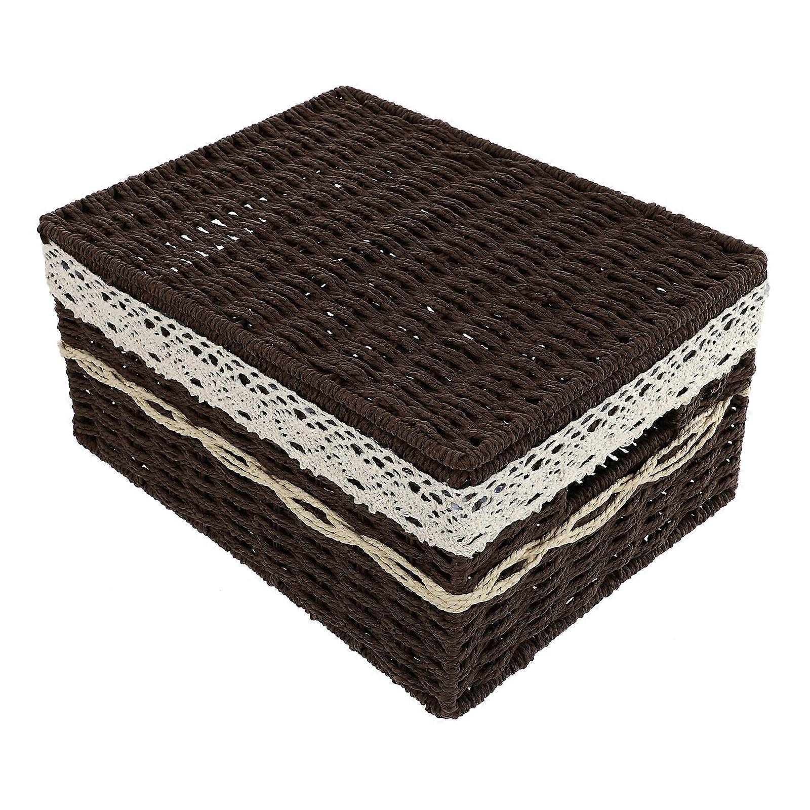 Small Storage Basket Woven Storage For Home Decor Desktop Use 29X21.5X14CM Coffee Color Elegant 1Pc