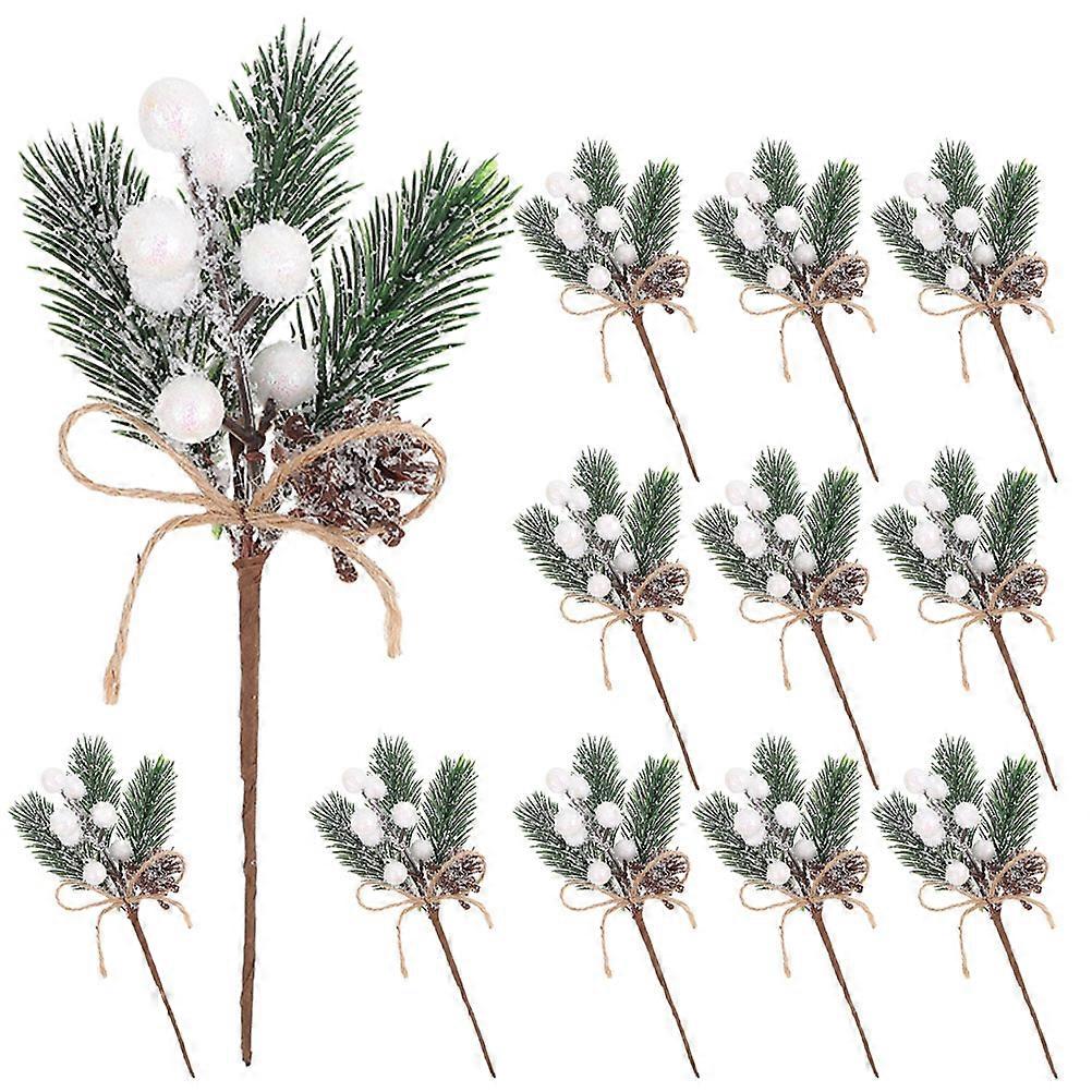 12pcs Green Simulation Pine Berry Christmas Ornaments for Home Cafe Decor and Photography Props
