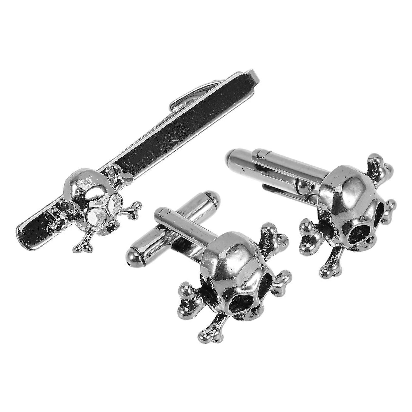 Skull Tie Clip & Cufflinks Set Elegant Durable Men's Necktie Accessories for Weddings & Business Unique Design