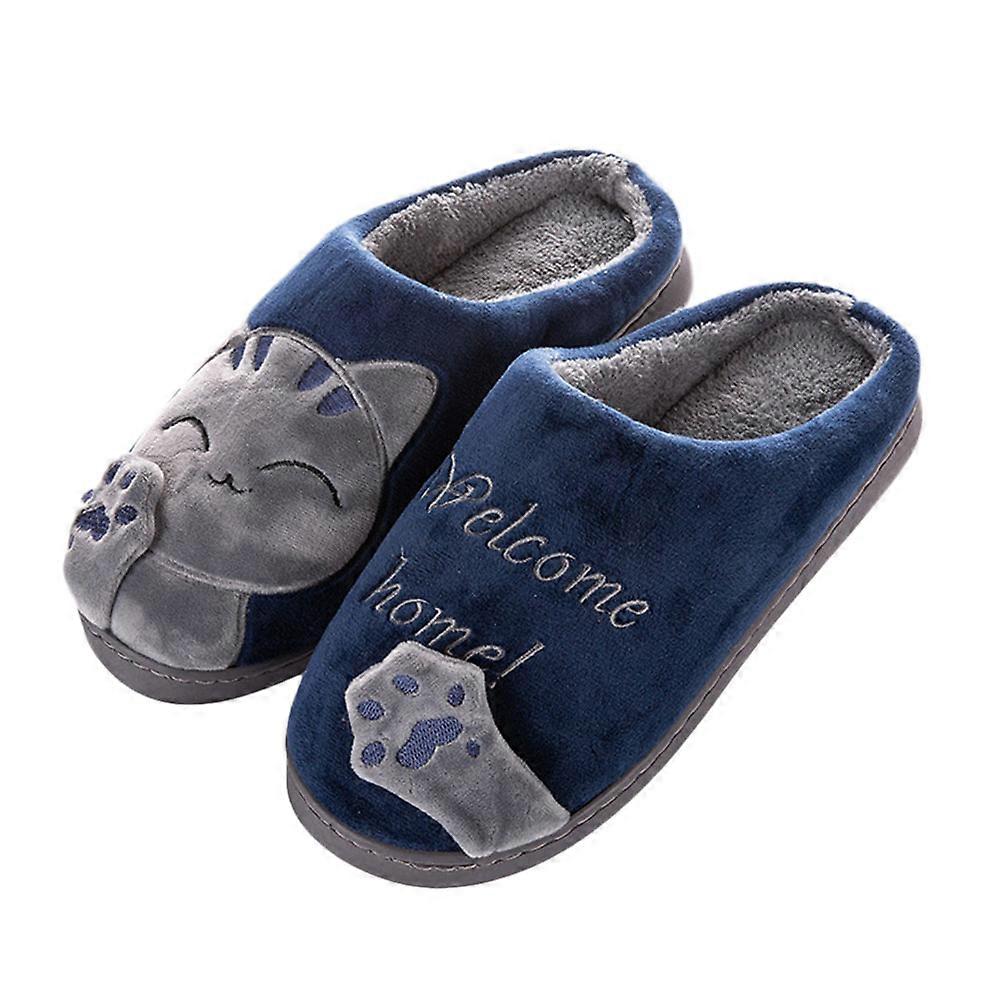 Cotton Warm Slippers For Men 44-45 Yards Indoor House Home Comfortable Design Blue Non-Slip 1 Pair