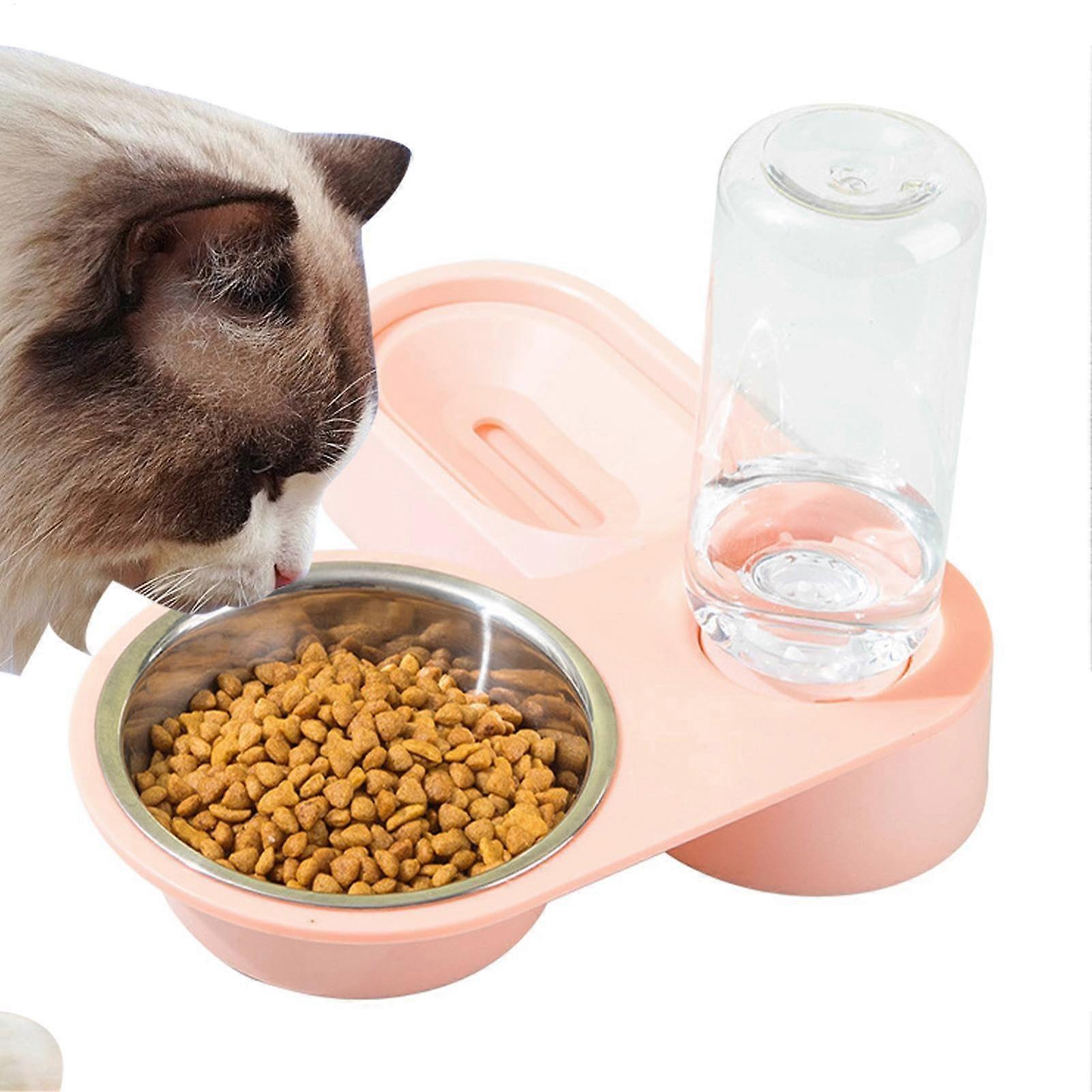 Katzenfutter- und Wasserspender-Set – Tragbarer 2-in-1-Haustiernapf aus Rutschfestem Edelstahl, Automatischer Futterspender in Rose
