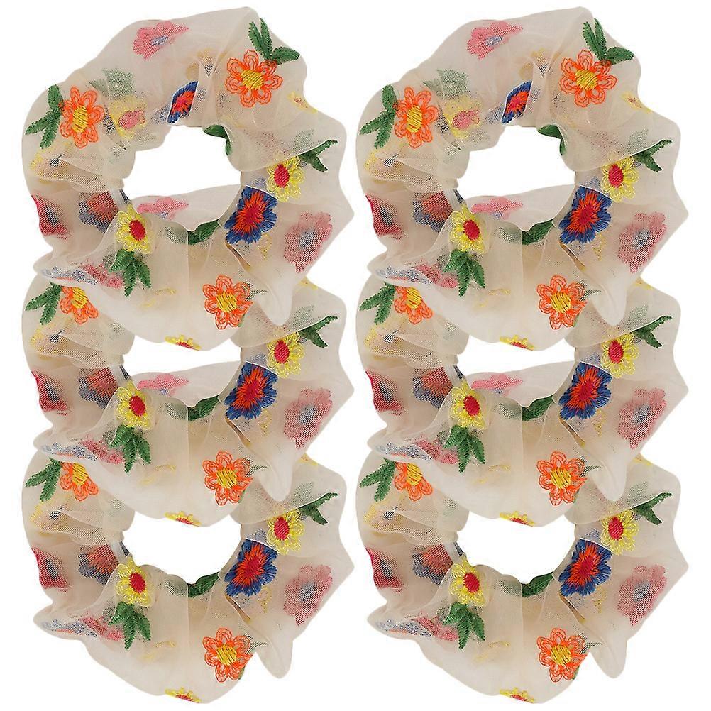 6pcs Floral Embroidery Mesh Scrunchies for Elastic Hair Ties, Ponytail Holders for Thick & Thin Hair, All Occasions
