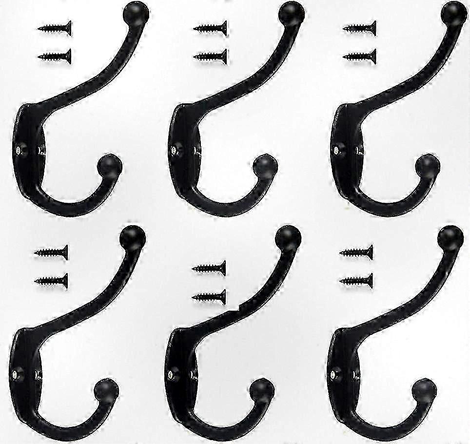 Set of 6 Vintage Style Hooks, Retro Coat and Towel Hooks for Bathroom, Kitchen, and Coat Storage in Black Finish