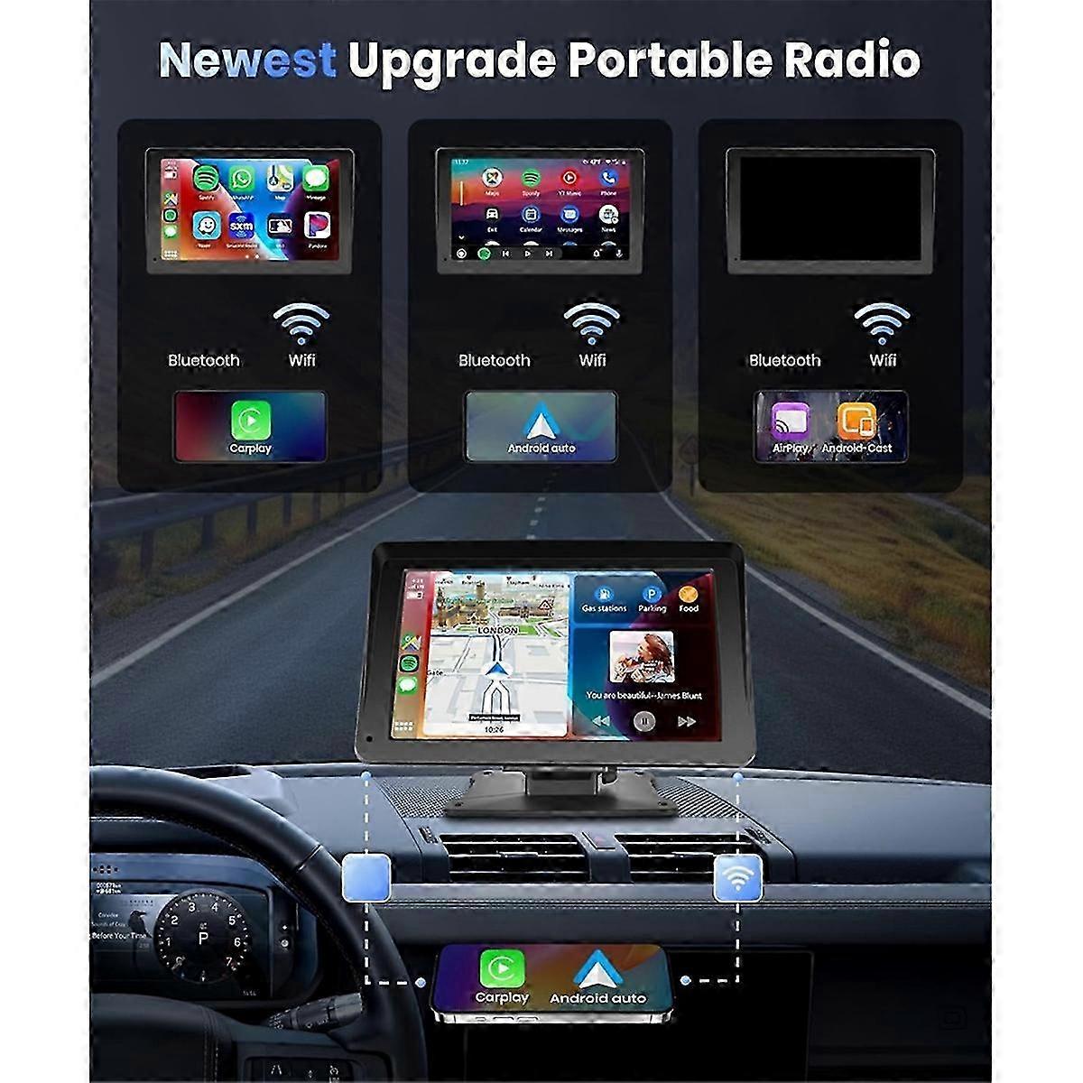Wireless Carplay Android Auto Tragbares 7-Zoll-Autoradio mit Bluetooth-Freisprechfunktion und Mirror Link