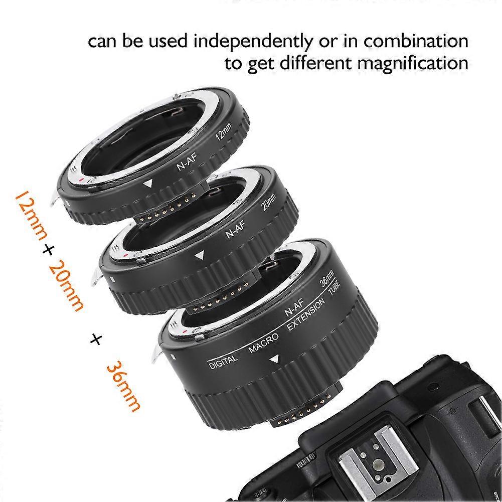 MK-N-AF 12mm+20mm+36mm Auto Focus Macro Extension Tubes Black
