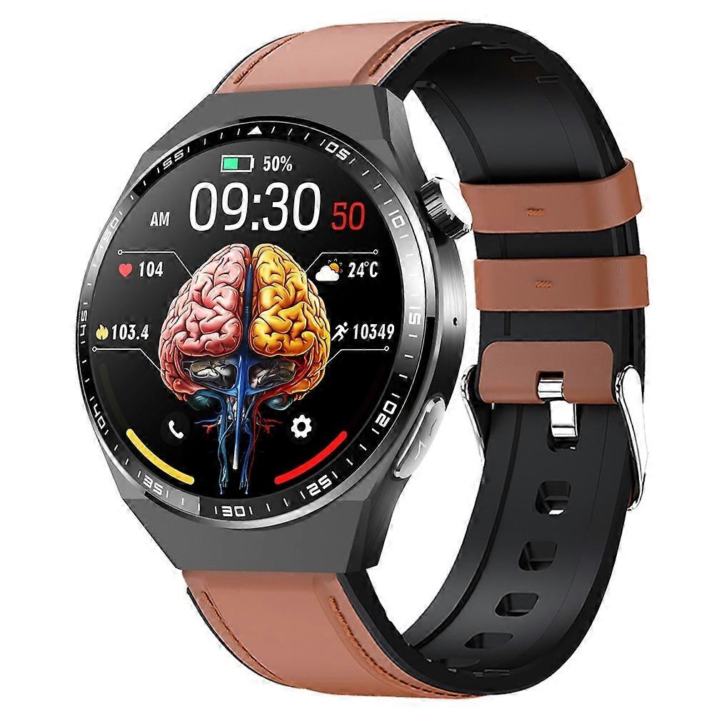 F800 Wellness Smart Watch Black Brown Leather