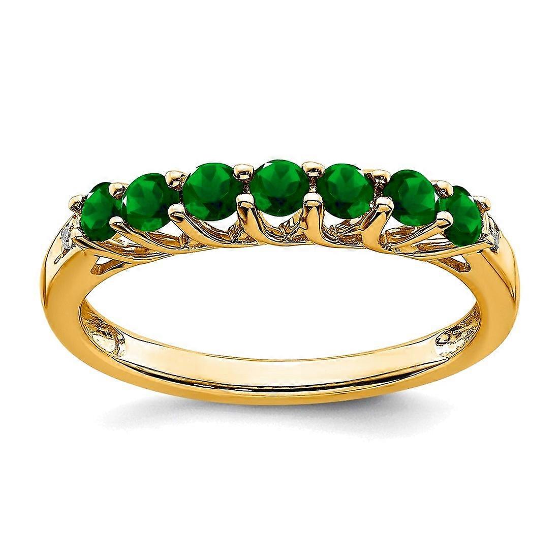 10k Solid Gold Created Emerald and Diamond 7-stone Ring Size 7.00 Ring for Women