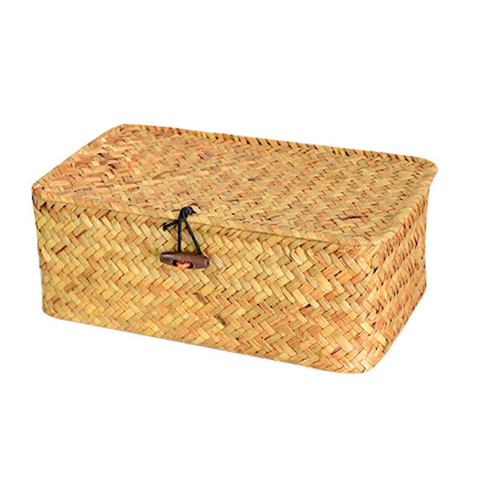 Woven Storage Container With Removable Lid Natural Fiber Basket For Bedroom Organization And Space Saving S Caramel Color