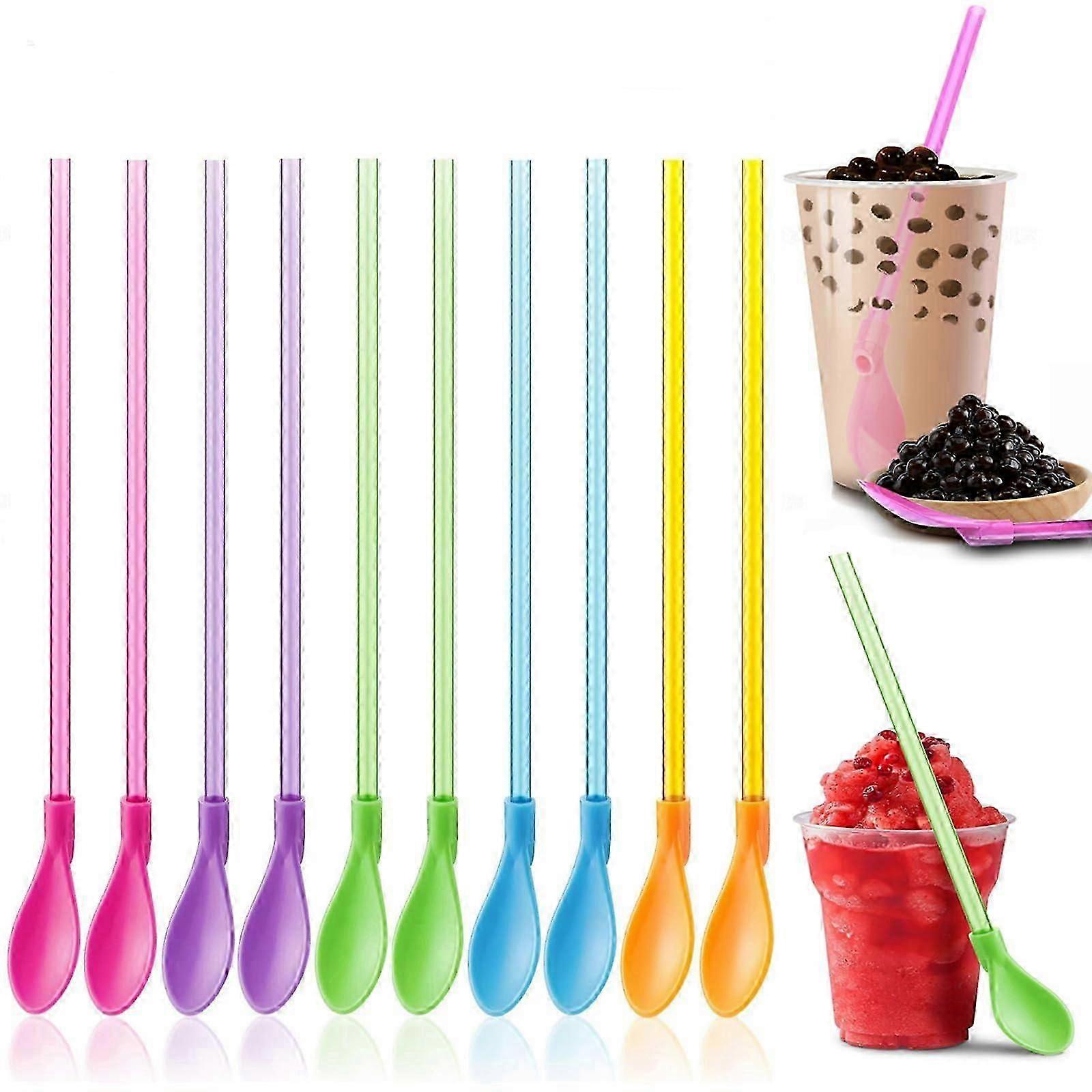 Pack Of 10 Drinking Straws Spoons, Straw With Spoon, Reusable Spoon Straws For Smoothie, Milkshake, Cocktails And Hot Drinks