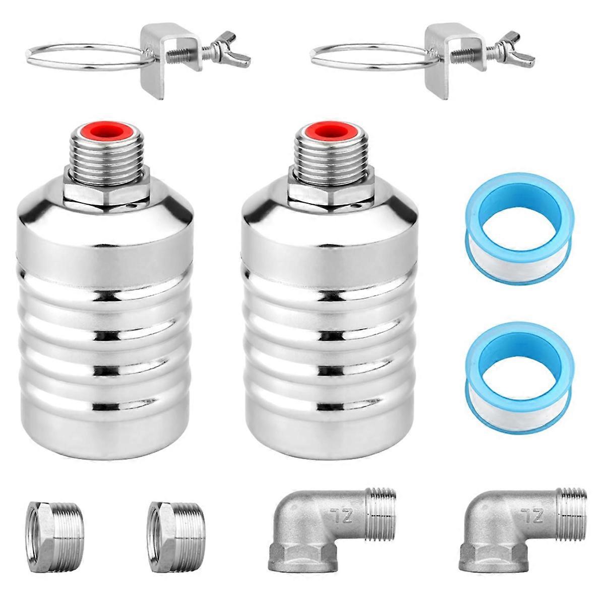 2pcs Water Float Valve, Stainless Steel Automatic Water Level Control Float Valve 1/2in and 3/4in Connection Types