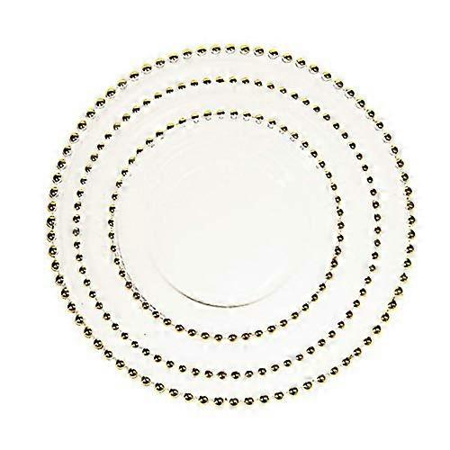 Glass Beaded Plates Set of 3 with Silver Rim - Decorative Dessert and Salad Plates for Elegant Dining