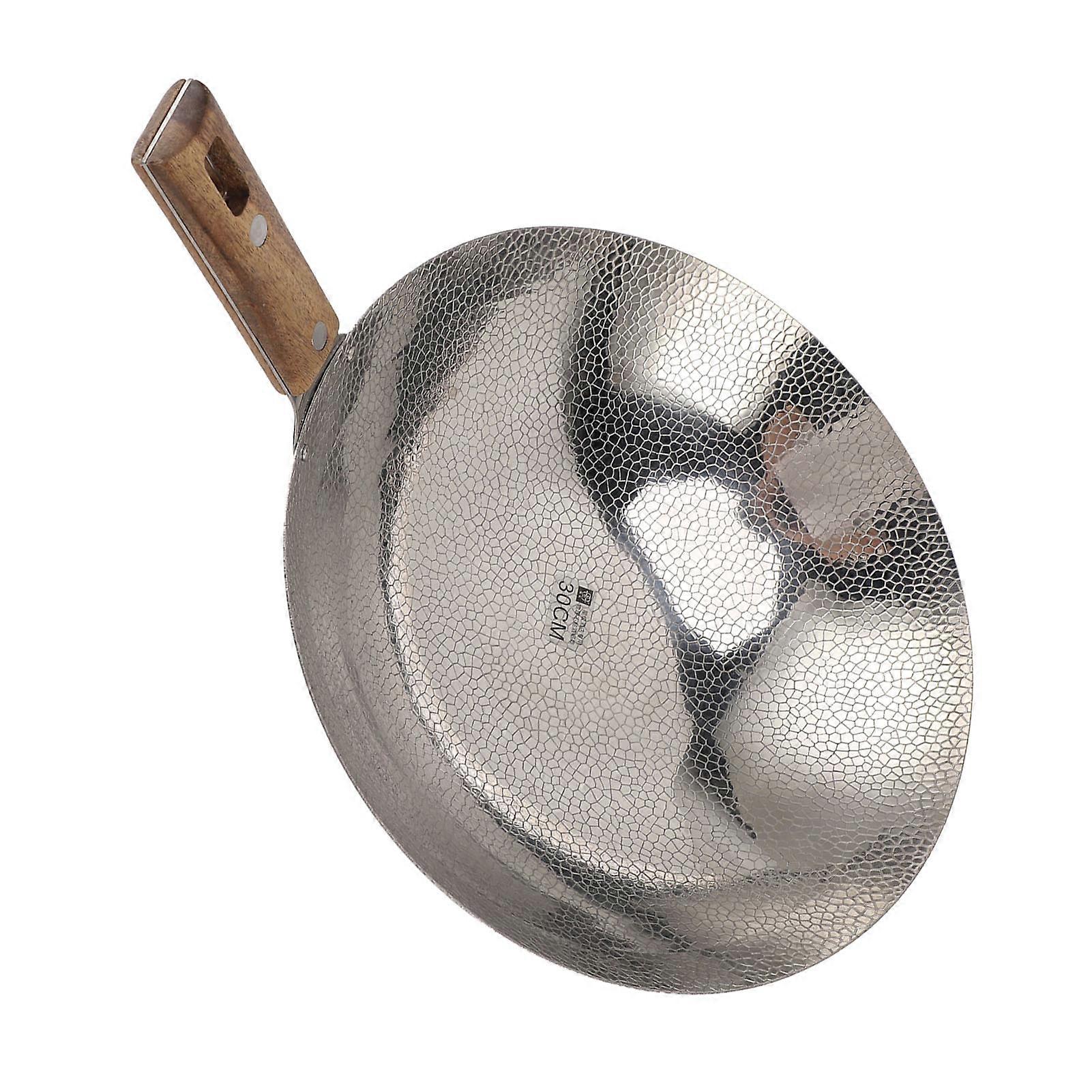 Sartén antiadherente de acero inoxidable 304 con mango de madera de 30 cm