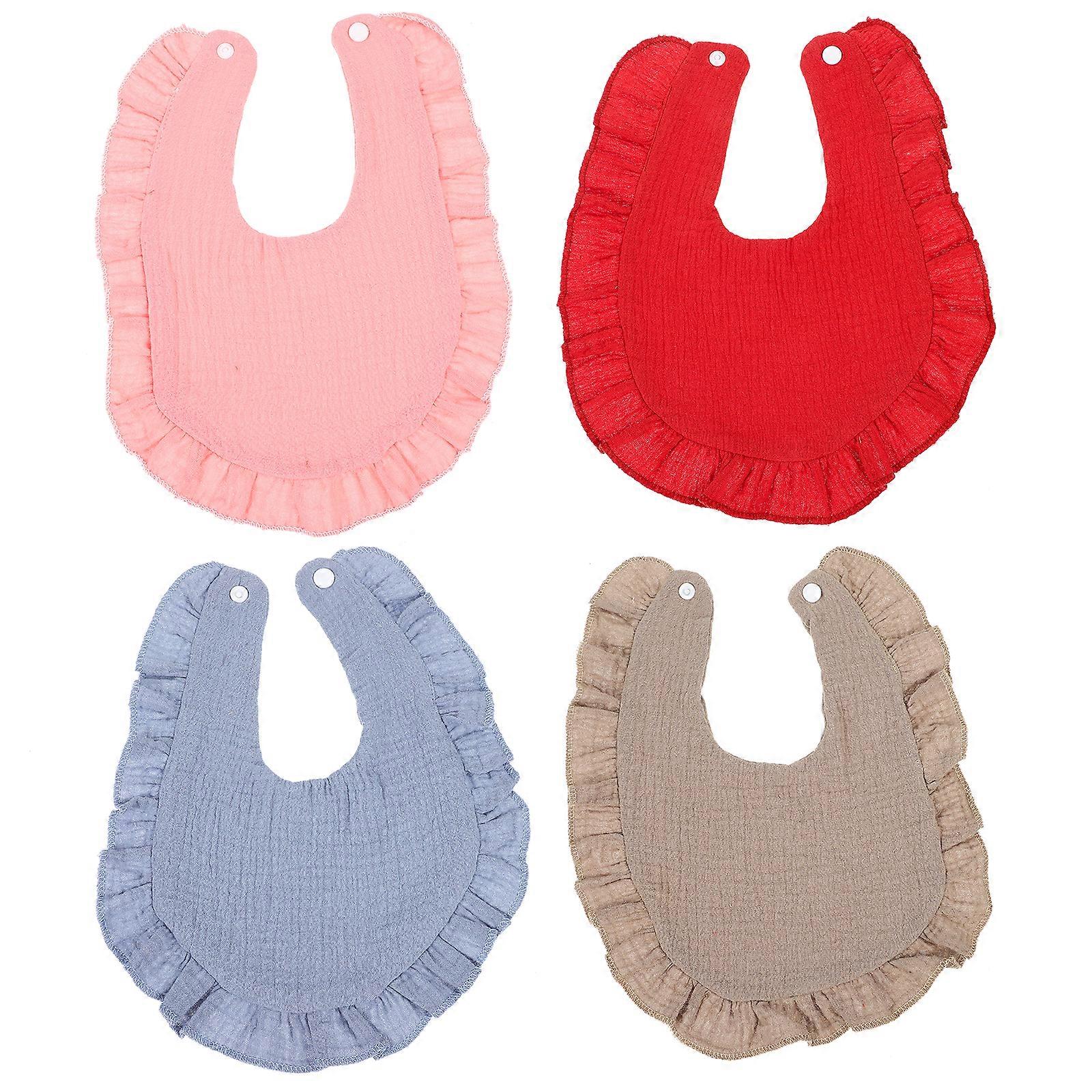 Waterproof Anti-Spit-Up Bibs Baby Cotton Bibs for Feeding 4Pcs Assorted Color