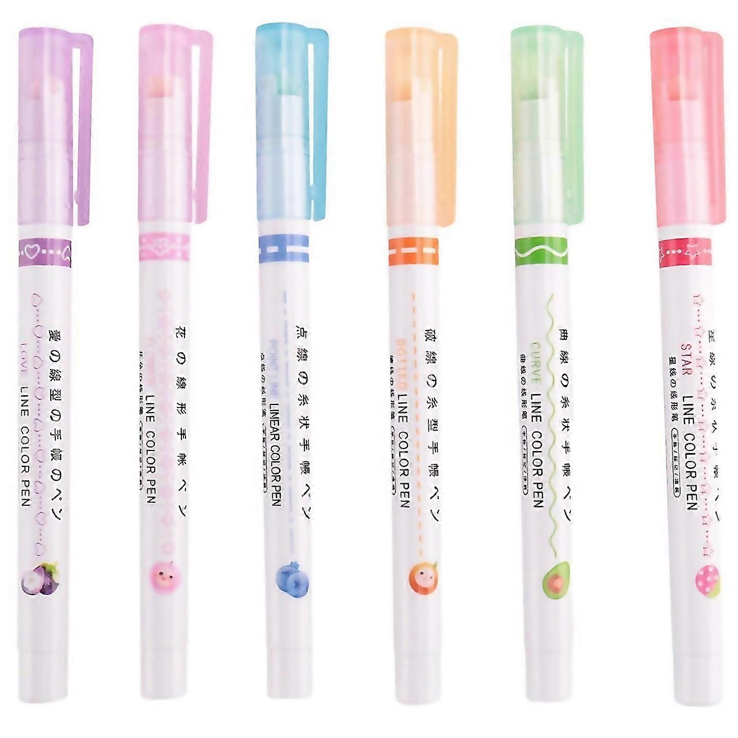 For 6 Piece Curve Highlighter Set With 6 Different Curve Shape Tip Pens Colorful Curve Pens Highligh