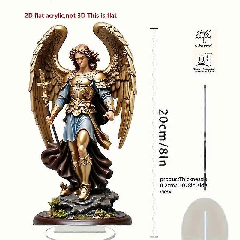 Archanioł Michał posąg ornament, złoty skrzydlaty anioł stróż trzymający miecz, religijny wystrój domu i biura, klasyczny ornament