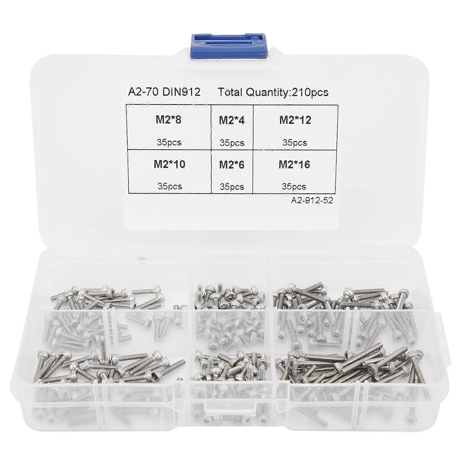 210Pcs Hex Socket Cap Head Screw 304 Stainless Steel Hardware Accessories Boxed Set M2