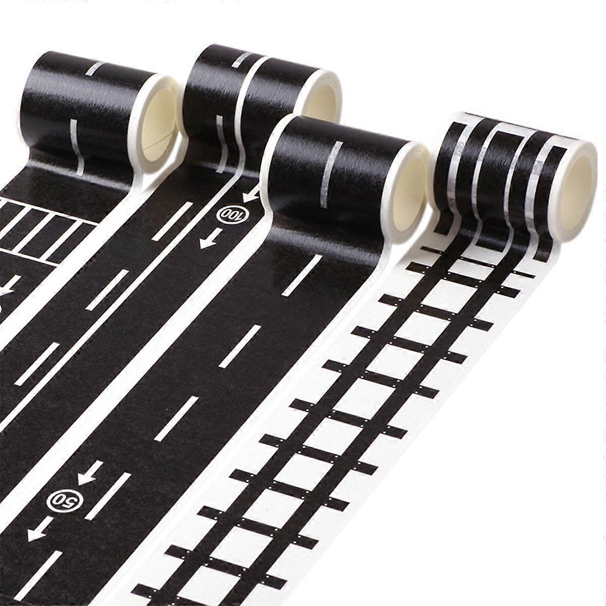 Road Washi Tape Traffic Tape for Decor Includes 4 Rolls of Railway Road Stickers