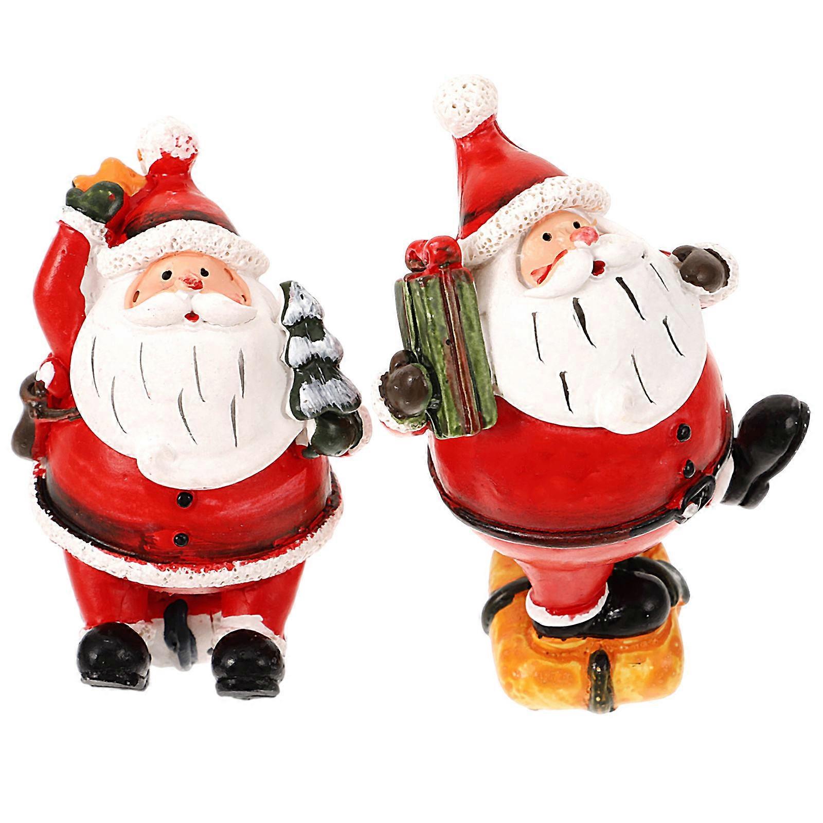 Xmas Santa Figures 4 Pcs Miniature Decorations For Christmas Party And Home Use Red Resin Artware Compact Design