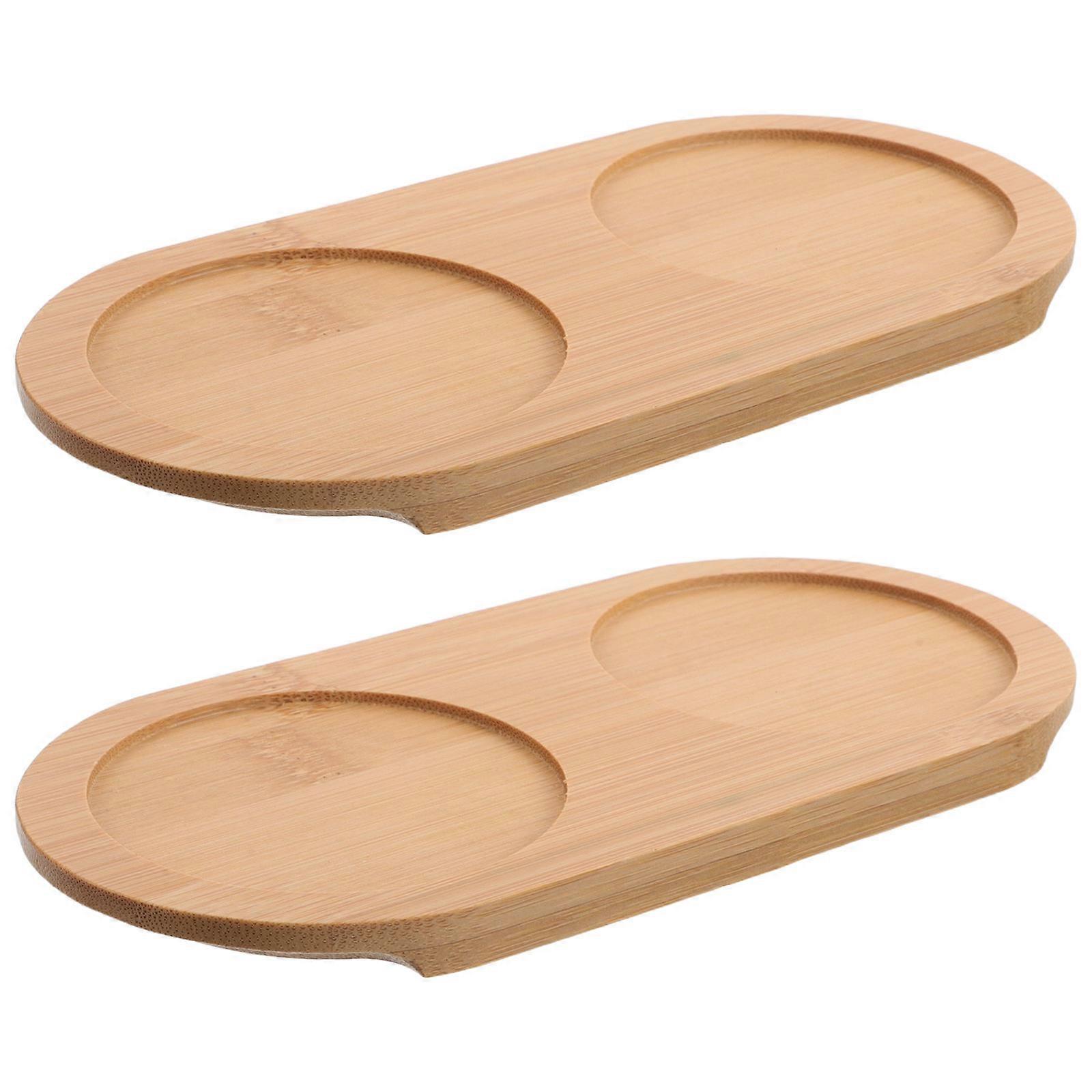 Bamboo Drink Coasters 6Pcs for Home Use with 2 Slots Glass Holder Tray