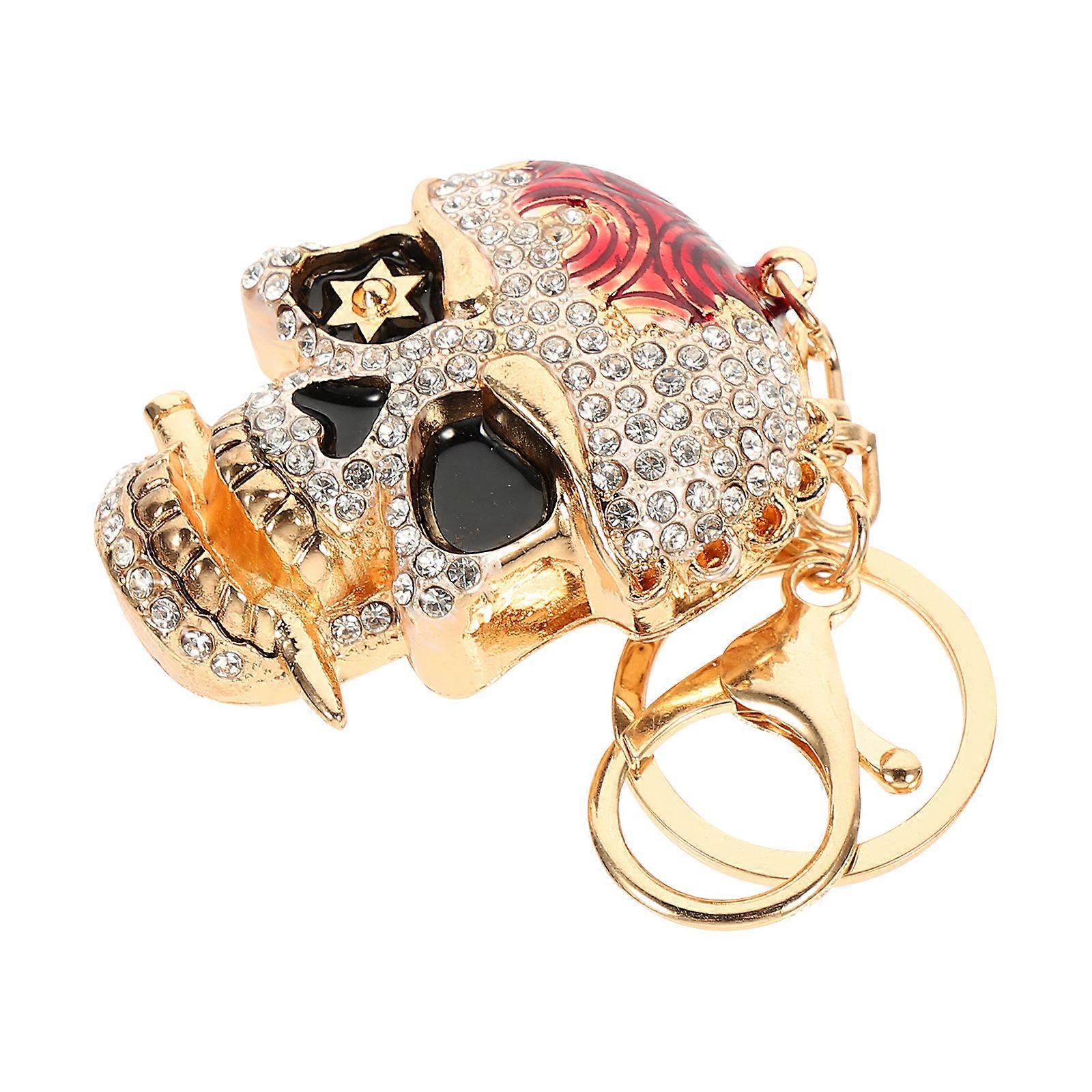 Diamond Skull Key Chain for Decoration Use 3Pcs Stylish Red Key Rings