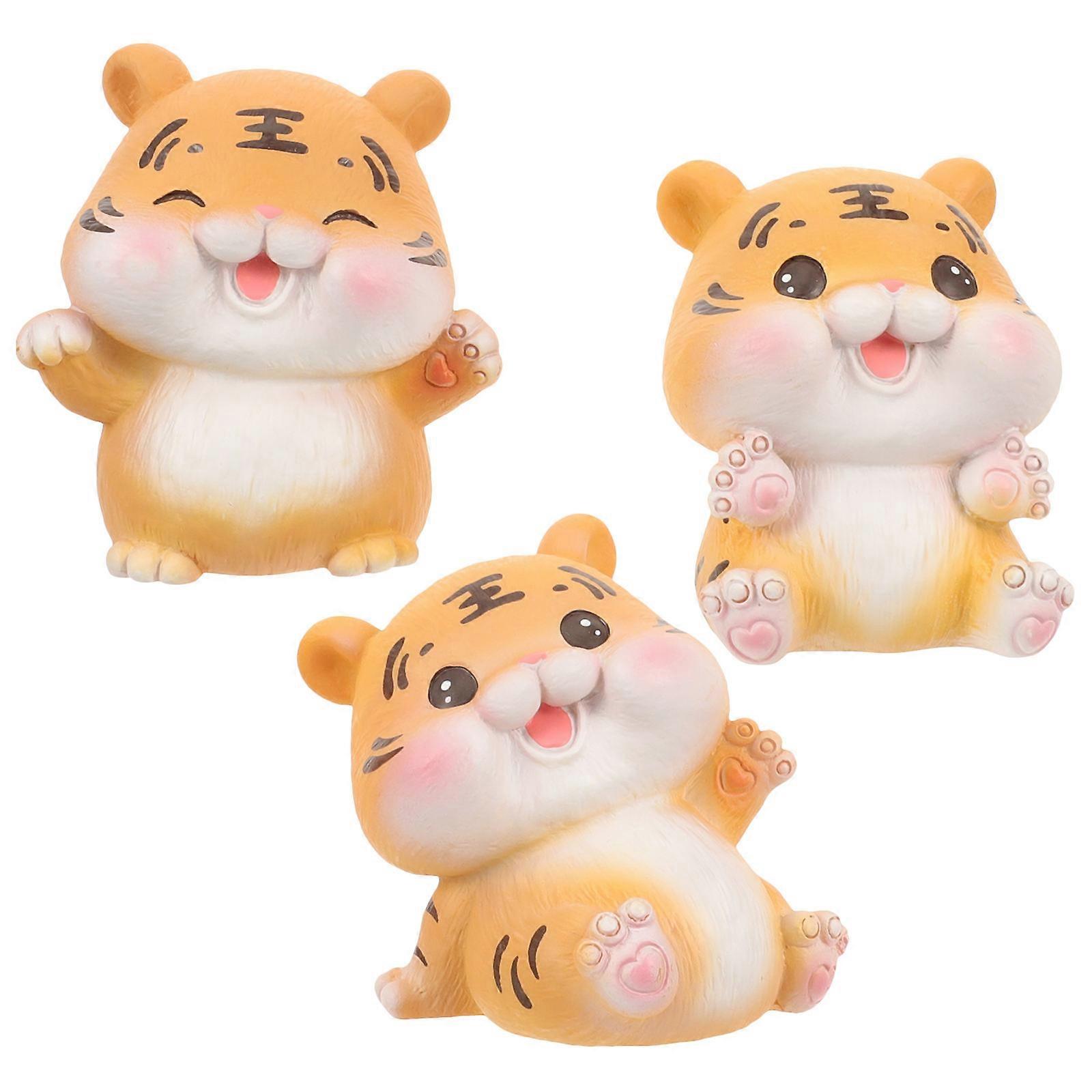 Resin Tiger Decor 3Pcs Figurines for Car Use with Vivid Craftsmanship
