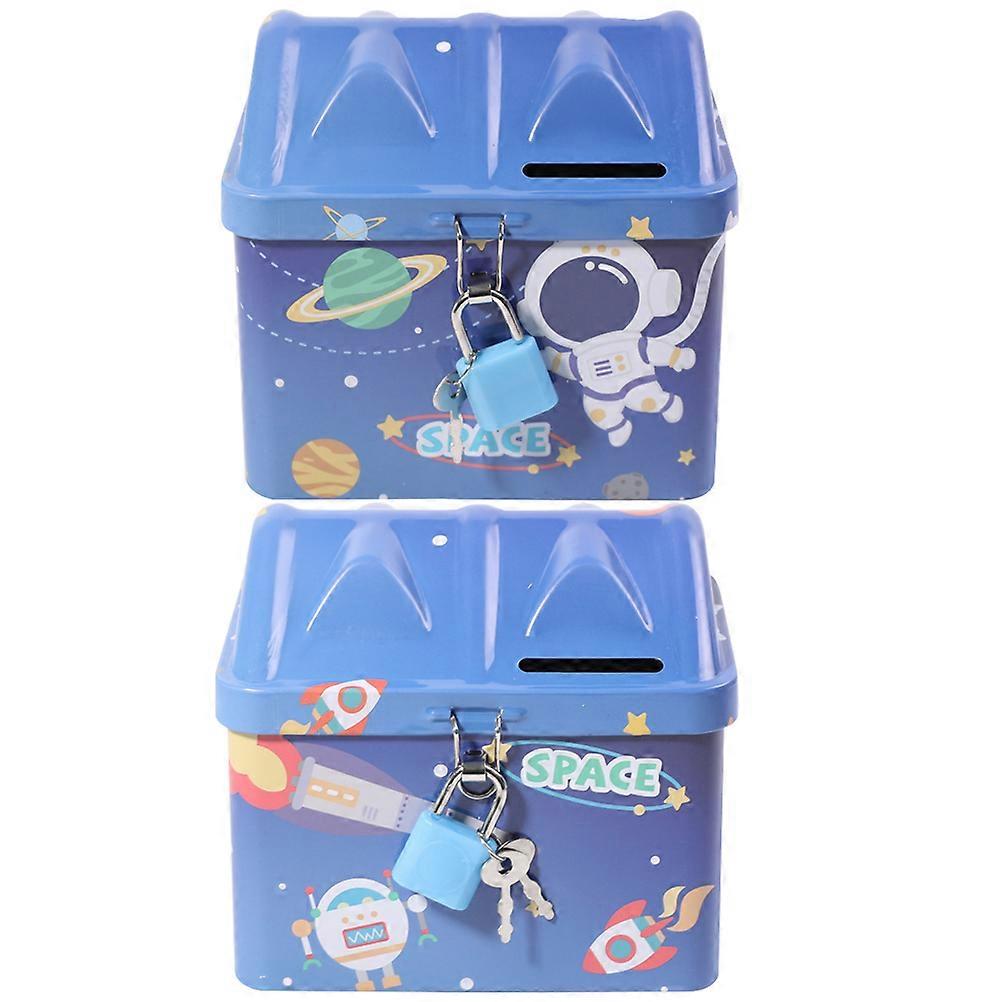 Durable Iron Money Box for Kids Money Saving Storage Holder with Lock Simple Design 2Pcs