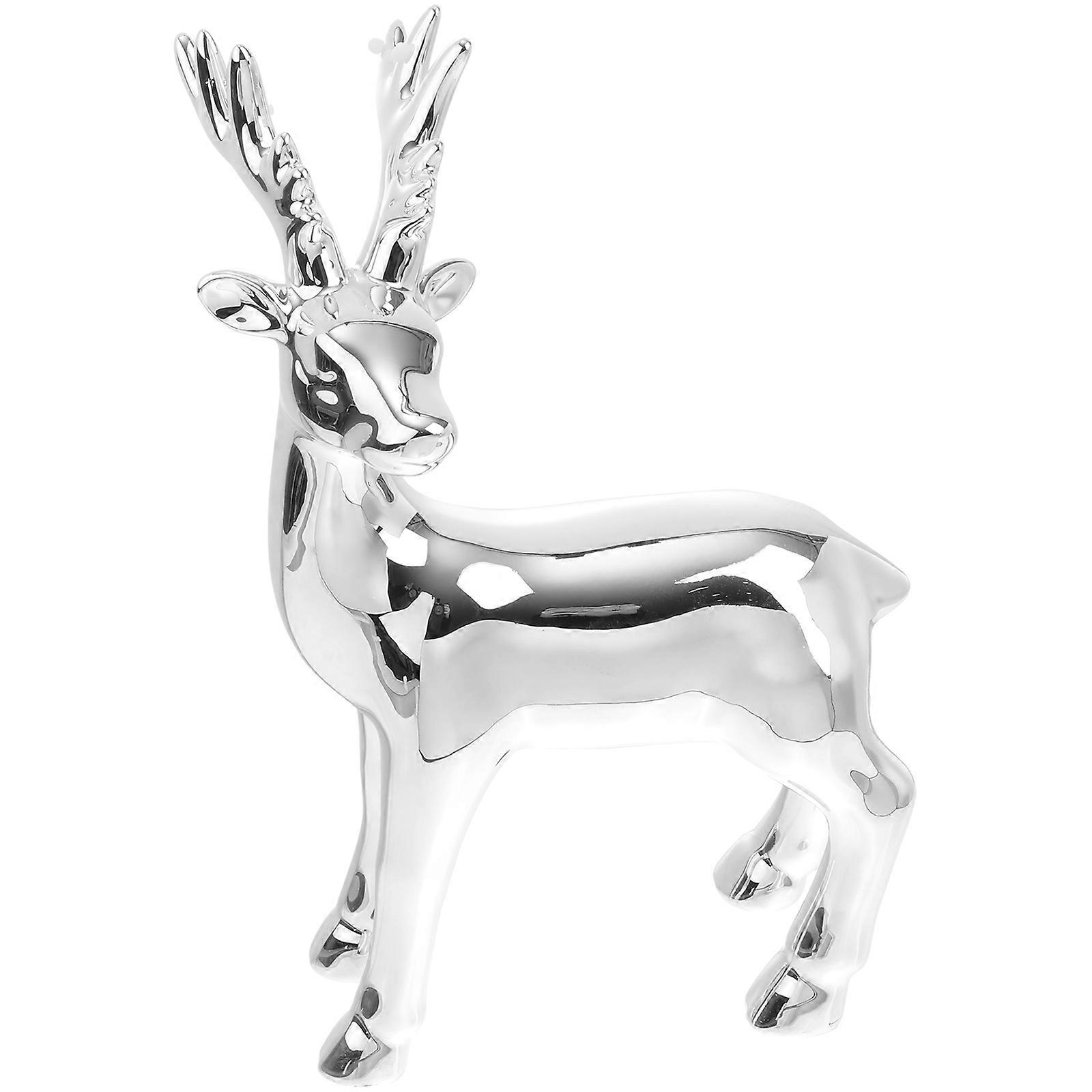Table Ornament Deer Decor White Pottery for Decoration 3Pcs Silver