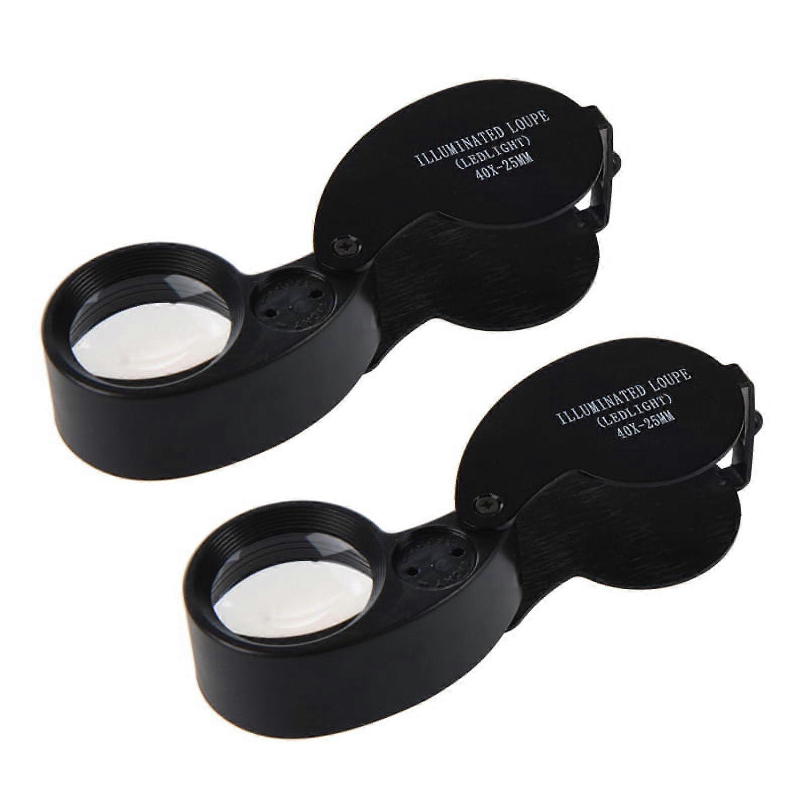 2pcs 40X 25mm Eyes Optical Glass Loupe Magnifier Magnifying LED Light