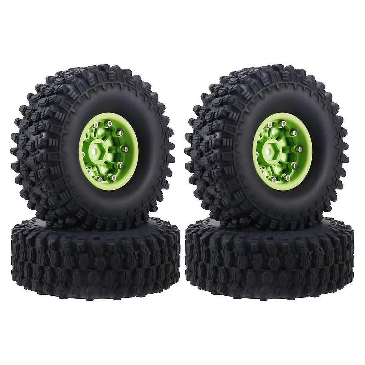 1.9 Beadlock Wheels Crawler and Rubber Tires 120mm Diameter for 1/10 RC CAR AXIAL SCX10 II -4 T6 Green