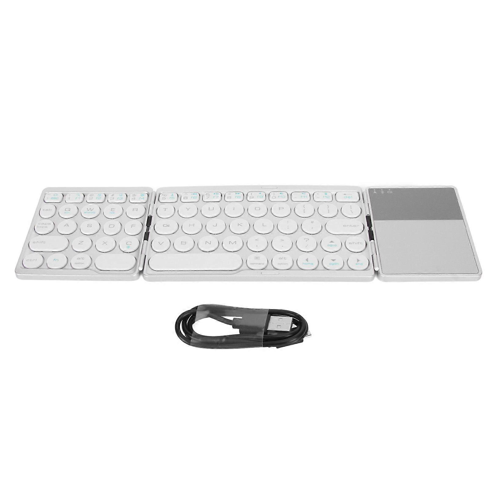 Round Key Bluetooth Foldable Keyboard with Touchpad Universal 140mAh Wireless 64 Key Folding Keyboard Silver