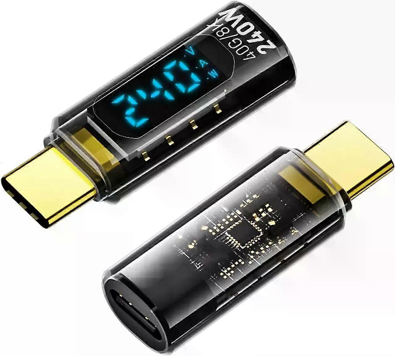 2 Pack USB C Adapter with Digital Display, PD 240W USB-C Male to Female Connector for iPhone 15 Series, iPad, MacBook, Support Voltage, Current and Po